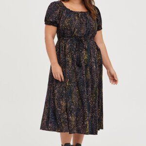 Torrid Leopard Print Midi Challis Puff Sleeve Dress 3X NWOT